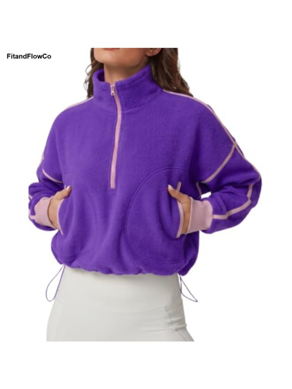 Half Zip Fleece Sherpa Short Pullover Sweatshirt Cropped Jacket